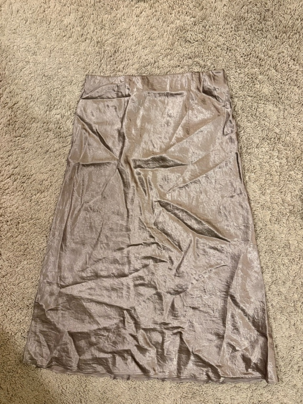 NWOT Babaton Metallic Taupe Satin Midi Skirt Size 4 - Picture 5 of 8